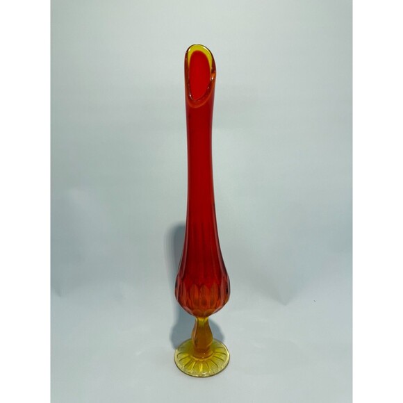 Vintage Fenton Mid Century Retro Amberina Swing Glass Bud Vase UV Reactive 12” - Picture 1 of 12